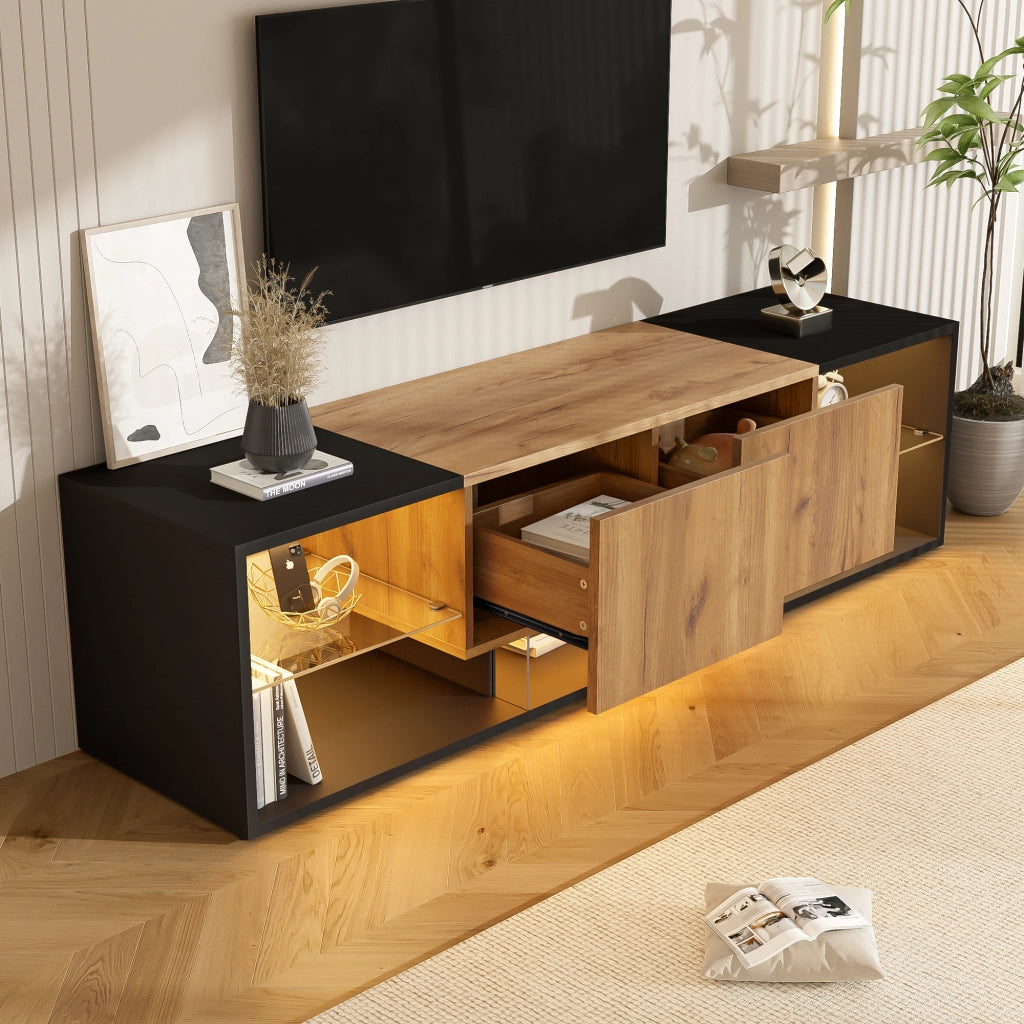 Cassettiera per TV nera e naturale in truciolare lunghezza 160 cm