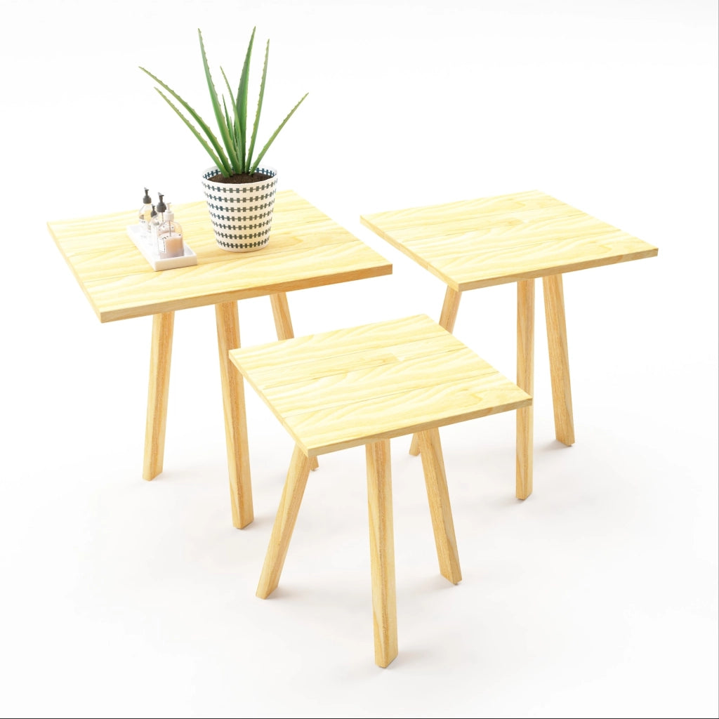 Set di 3 Tavolini Bassi da Salotto Masku Tavolini Sovrapponibili in Legno di Pino Naturale [en.casa]