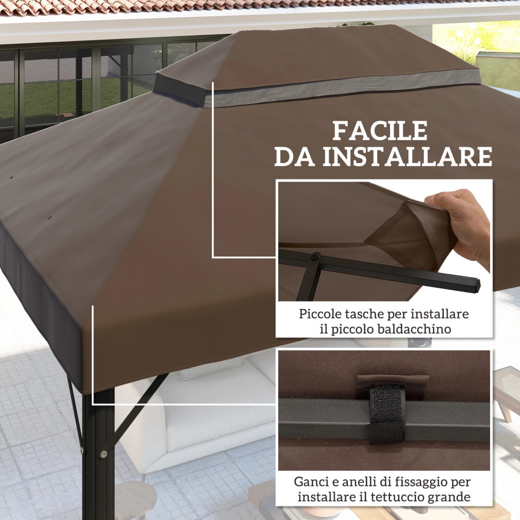 Copertura per Gazebo da Giardino 3x4 m ¨C zephmum ¨C Tessuto Oxford 600D, Caff¨¨