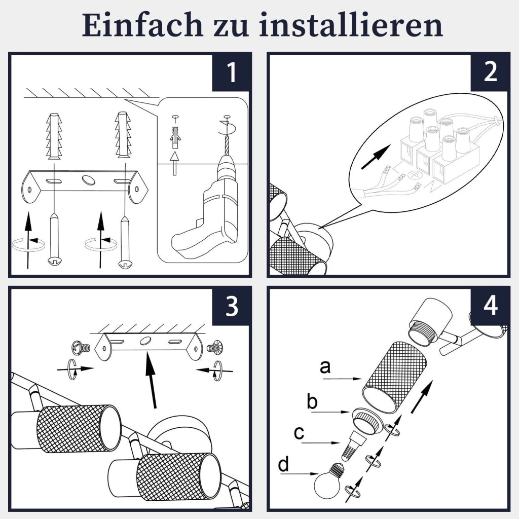 ZMH Faretto da soffitto neri 4 luci E27 pivotanti 330° stile industriale moderno per salotto camera senza lampadina