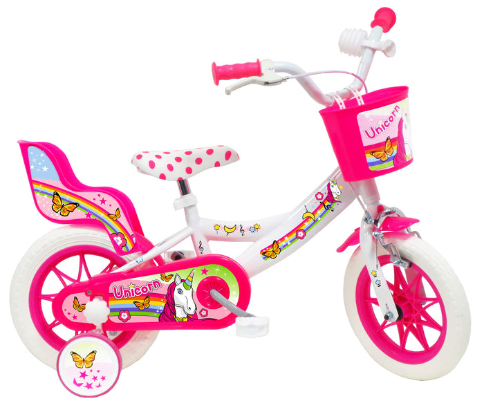 Bicicletta per Bambina 12" 1 Freno Gomme in EVA Unicorno Bianca/Rosa