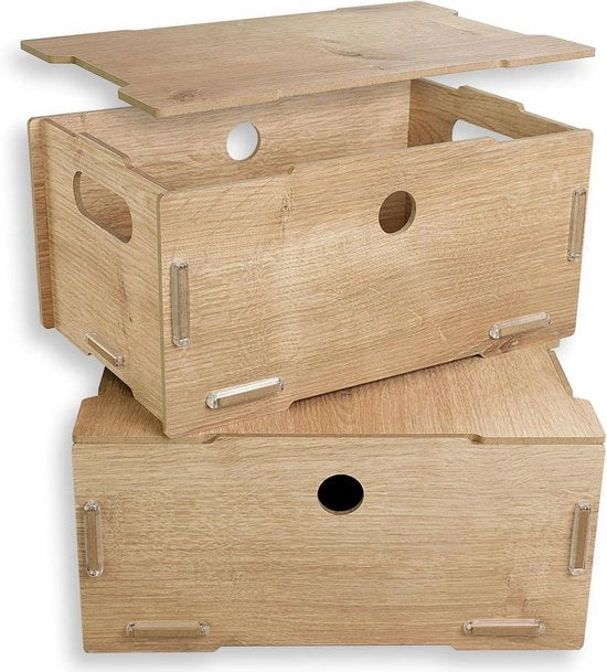 Set di 2 cassetti ripiegabili con coperchio - MDF - Ca. 30 x 20 x 14 - Cassetto di archiviazione per bambini - Cassettone in legno - Cassetto di archiviazione - Cassetto di regalo