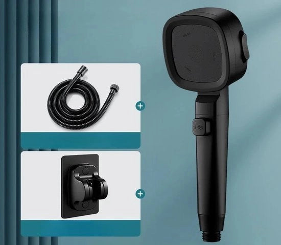 Douchekop con Funzioni Multiple - Incluso Filtro - Economia di Acqua - Pressione Elevata - Tubo in PVC da 1.5m - Montaggio con Maniglione