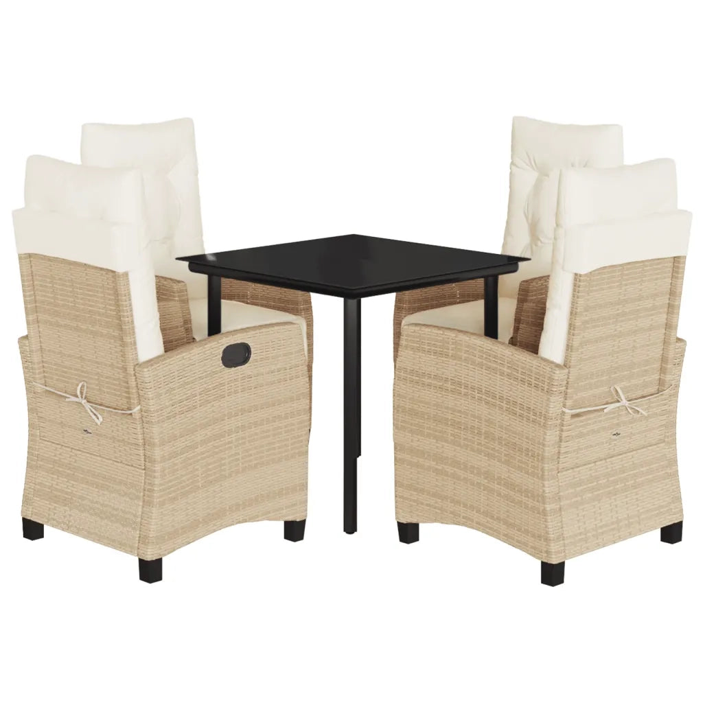 Set da Pranzo da Giardino 5 pz con Cuscini Beige in Polyrattan