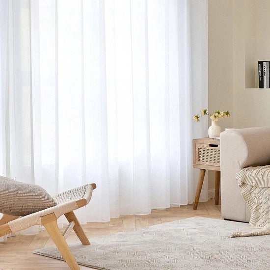Gordini di Vetro Translucidi - Pannelli Lisci per un'Atmosfera Elegante in Camera da Letto e Salotto - Con Anelli - 2 Pannelli 140 x 225 cm - Bianco
