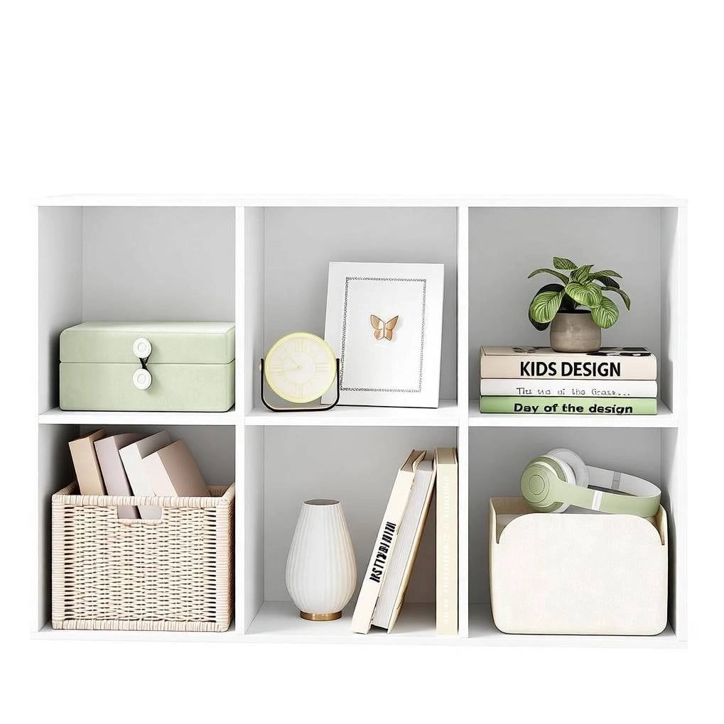 Libreria a cubi 6 scomparti in legno ingegnerizzato bianco