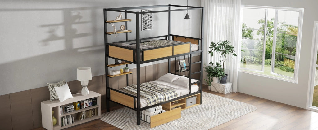 Letto a castello funzionale in ferro e MDF 90x200 cm