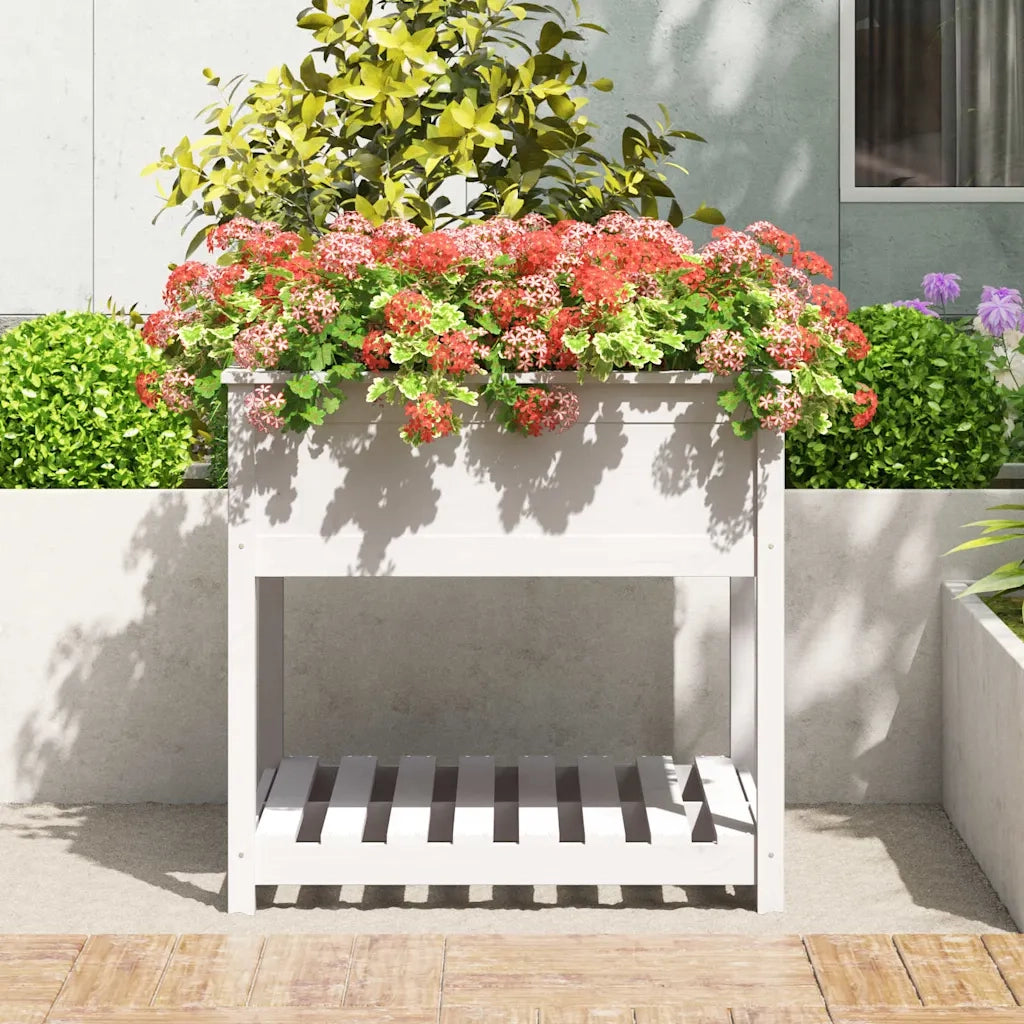 Fioriera con Mensola Bianca 82,5x82,5x81 cm Legno Massello Pino 823795