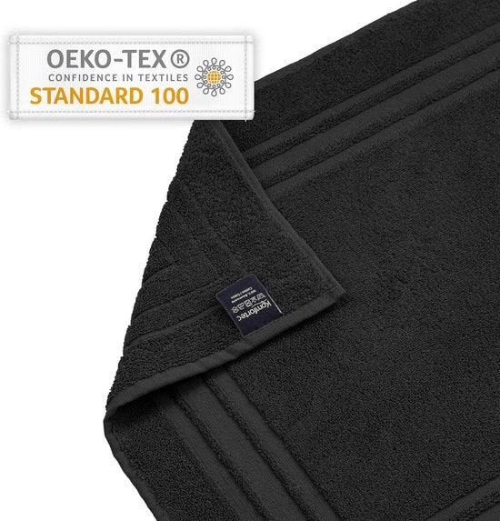 Set di asciugamani per doccia e tappeto da bagno 2 in 1 - 600 g/m², 100% cotone, assorbente e rapidamente asciutto, 50 x 70 cm, nero