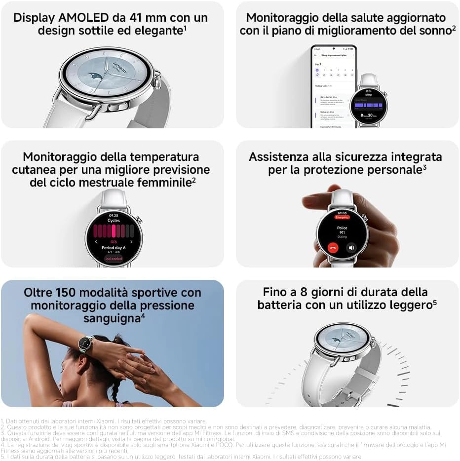 Watch S4 41mm: smartwatch compatto ultra-leggero da 32g, previsione ciclo, controllo della salute con un tap, 150+ modalità sportive, funzioni sicurezza, HyperOS 3, cinturino fluororubber Nero
