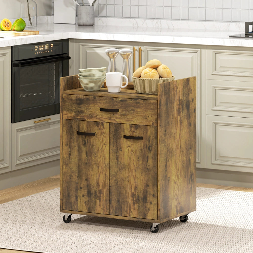 Carrello da Cucina con Cassetto e Armadietto ¨C Zephmum ¨C Legno, Marrone Rustico, 60x40x77cm
