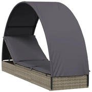 Lettino prendisole sedia a sdraio lettino prendisole letto da giardino mobili da esterno per patio con tetto rotondo 211 x 57 x 140 cm resina intrecciata grigia 02_0012694
