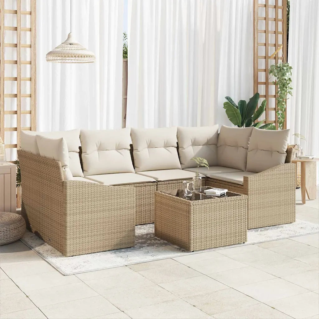 Set di divani con cuscino 7 pcs Beige e Crema polyrattan 3346621