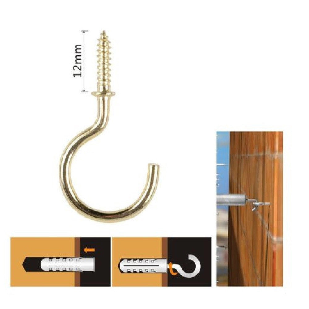 Trade Shop - Set 21 Pezzi Vite A Gancio 1/2" 12mm Viti Autofilettanti Dorate Per Legno 90809 -