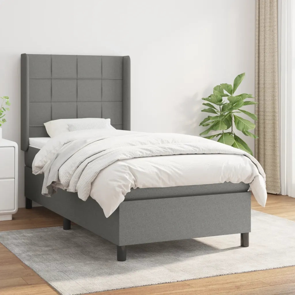 Letto singolo | Letto per adulti | Giroletto a Molle con Materasso Grigio Scuro 80x200 cm Tessuto