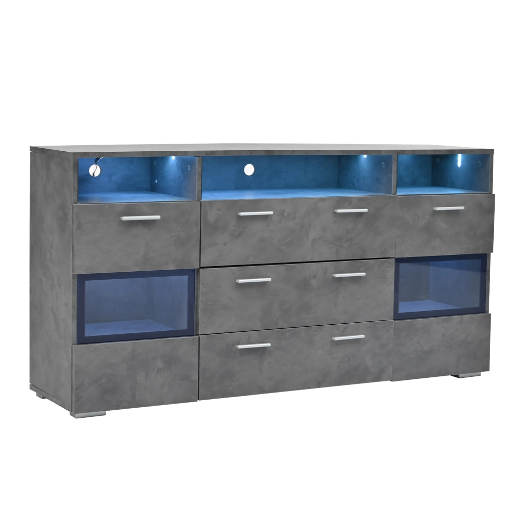 Mobile TV moderno - Zephmum- 140 cm, grigio, illuminazione LED, porte in acrilico trasparente