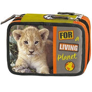 Trade Shop - Astuccio Scuola Panini Wwf For Living Planet 3 Piani Chiusura A Zip Pieno Leone -