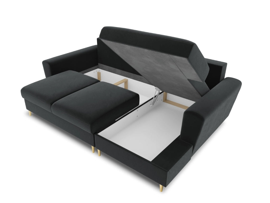 Cosmopolitan Design - Divano convertibile angolare destro con contenitore "Kyoto" 4 posti in velluto grigio scuro 