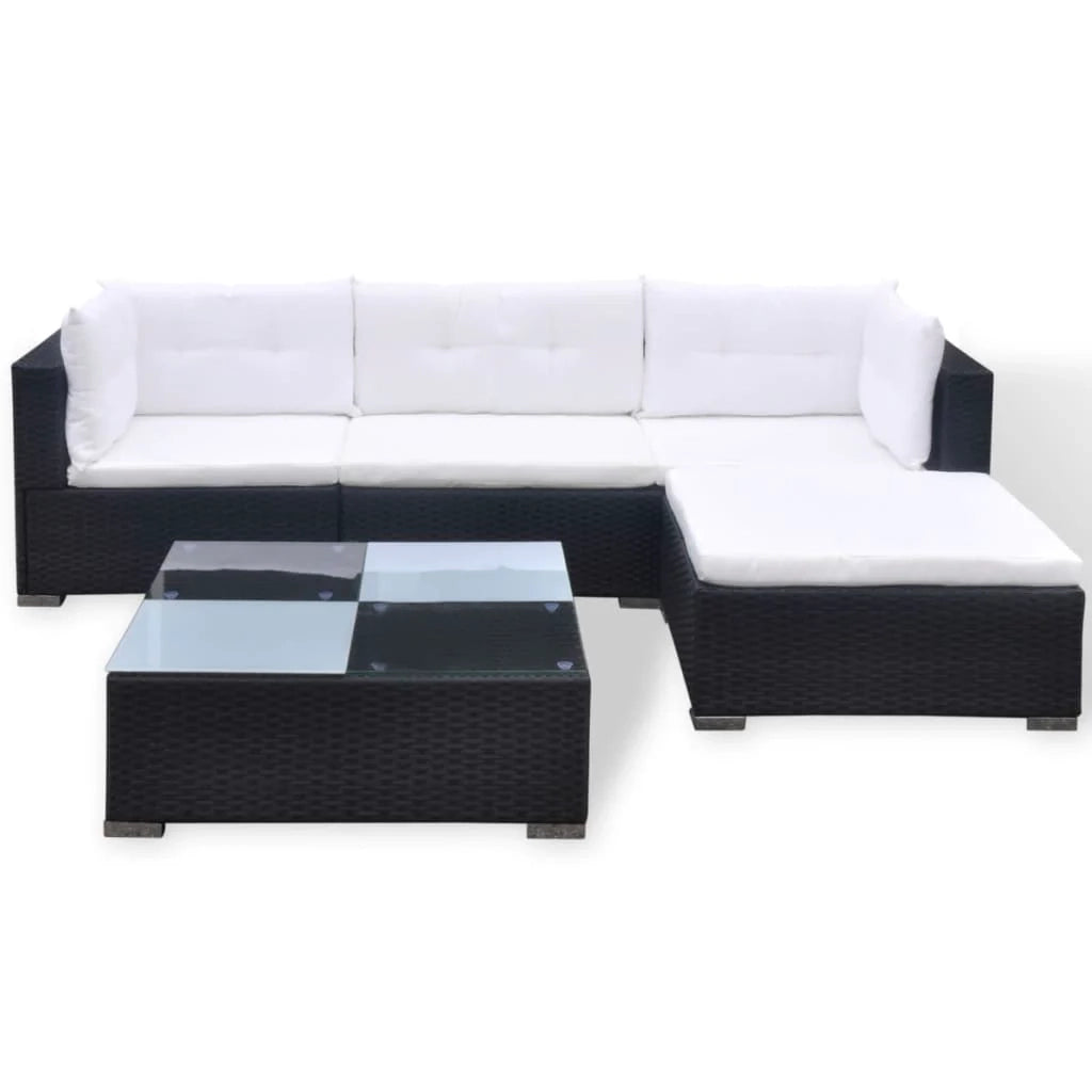 Set di mobili da giardino mobili da esterno 5 pezzi con cuscini resina intrecciata nera 02_0016495