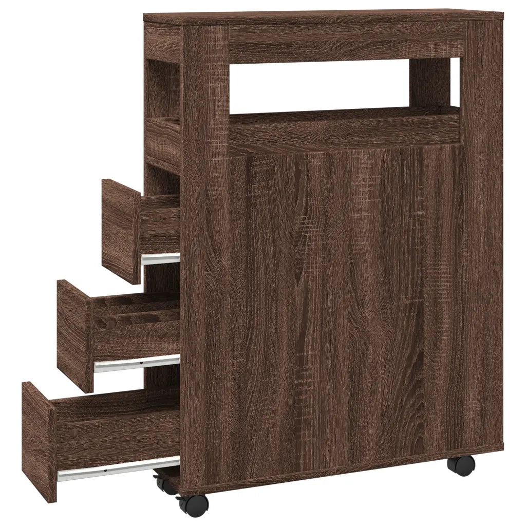 vidaXL Mobile da Bagno Stretto con Ruote Rovere Marrone in Truciolato