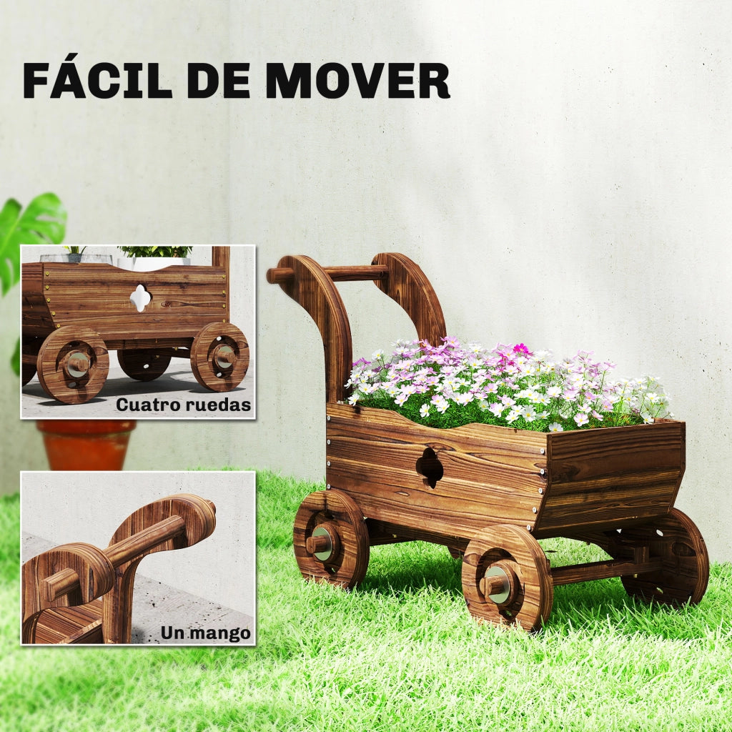 Fioriera Rialzata Giardino in Legno con Ruote ¨C zephmum ¨C 68x38x52 cm