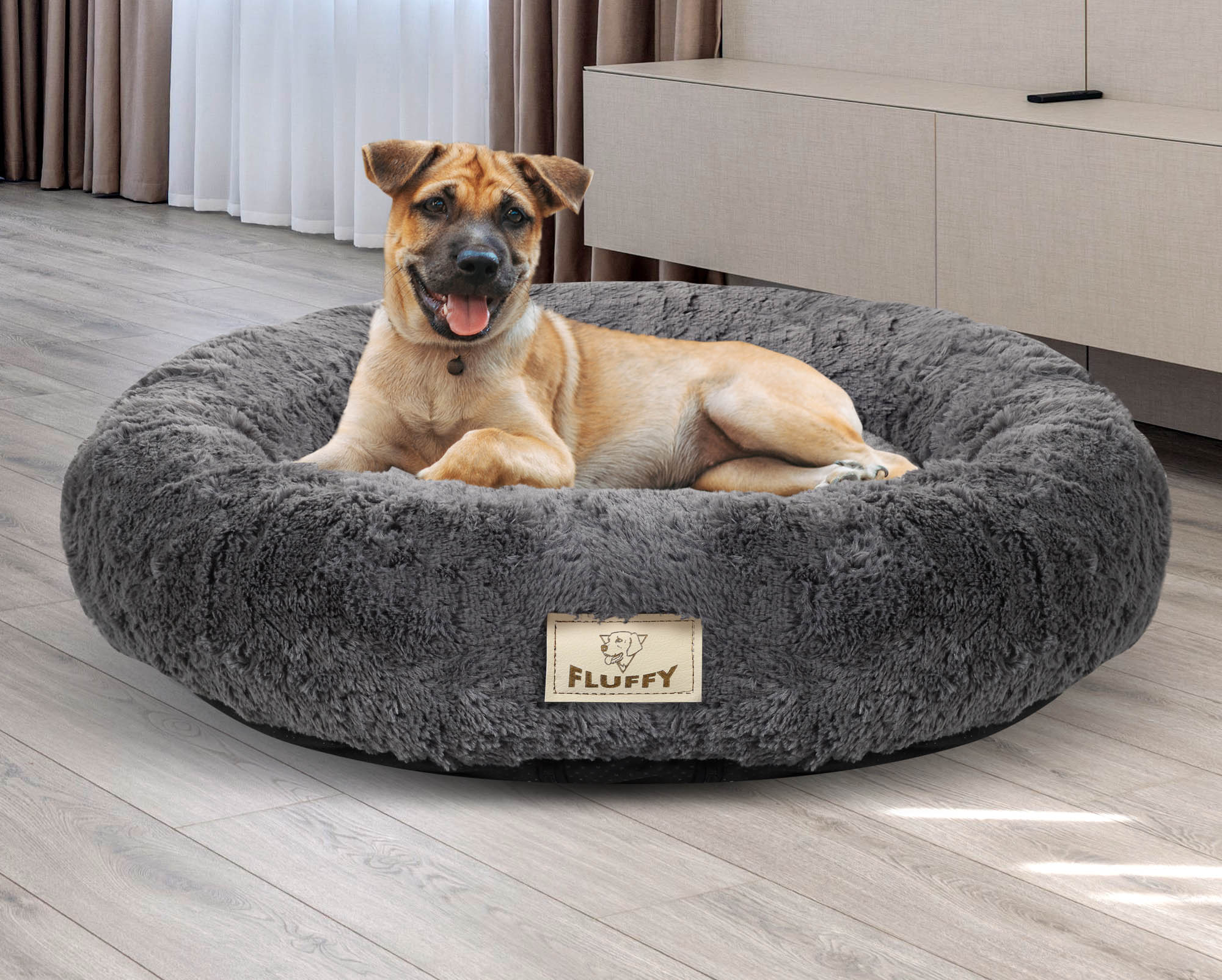 AIO FACTORY Letto per cani impermeabile Shaggy Bed grigio scuro da 80 cm