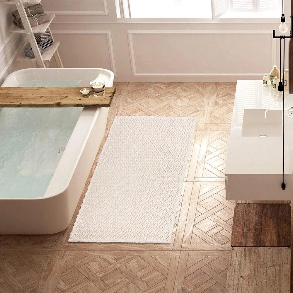 Tappeto Camera Scendiletto Bagno 60x95 cm Puro Cotone Lavabile Elegante Assorbente A Pois