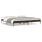 Letto matrimoniale | Letto per adulti | Giroletto Rovere Fumo 200x200 cm in Legno Multistrato e Metallo