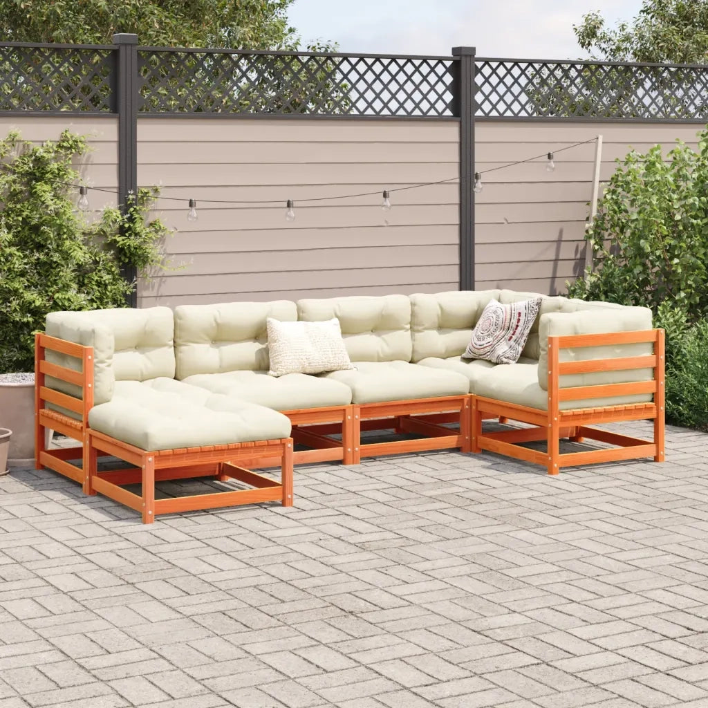 Set Divani Giardino 6pz con Cuscini Marrone Cera Massello Pino 3299524