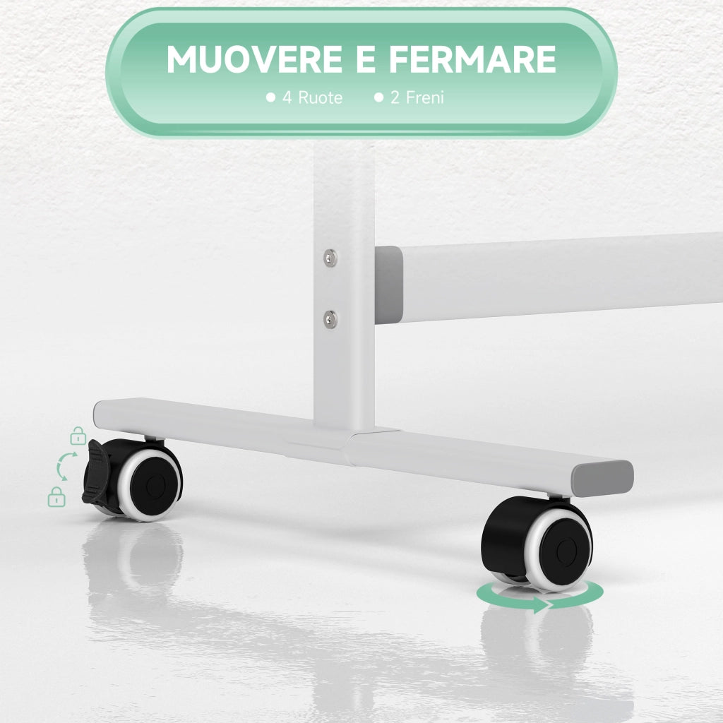 Lavagna Magnetica Bianca a 2 Facce con Accessori e 4 Ruote. in Alluminio e Acciaio. 127x50x165 cm