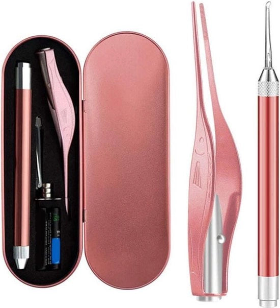 Otoscoop con illuminazione - Pulitore e rimuovitore di cerume - Strumento per la pulizia delle orecchie con luce LED - Pinza per la cura delle orecchie.