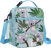 Borsa isolante portatile per bambini, grande borsa per picnic, scuola, borsa per pasti leggera con contenitore per bottiglie, impermeabile, cinturino, koala verdi