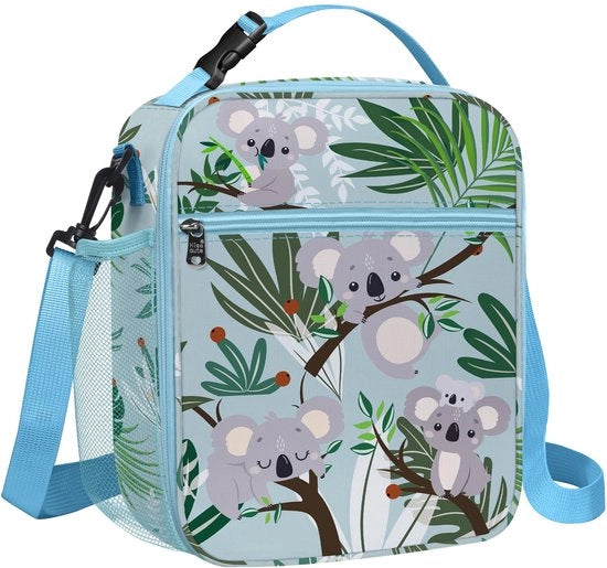Borsa isolante portatile per bambini, grande borsa per picnic, scuola, borsa per pasti leggera con contenitore per bottiglie, impermeabile, cinturino, koala verdi