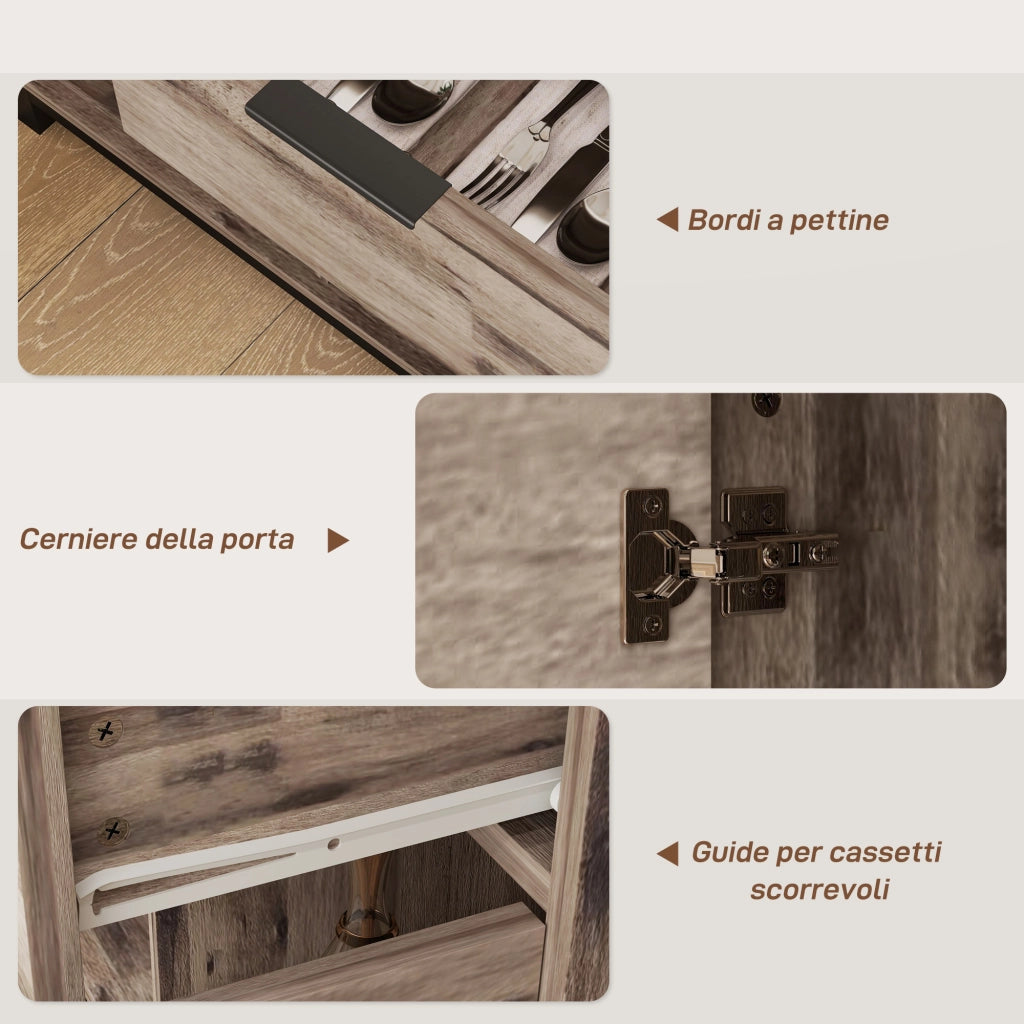 Credenza industriale con cassetto e ante ¨C zephmum ¨C 120x36.5x70 cm, legno marrone