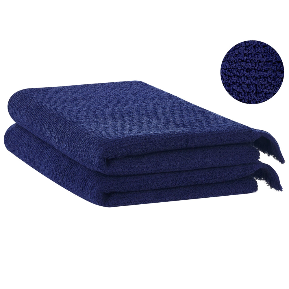 Set di 2 asciugamani bagno in spugna di cotone blu marino con nappe decorative