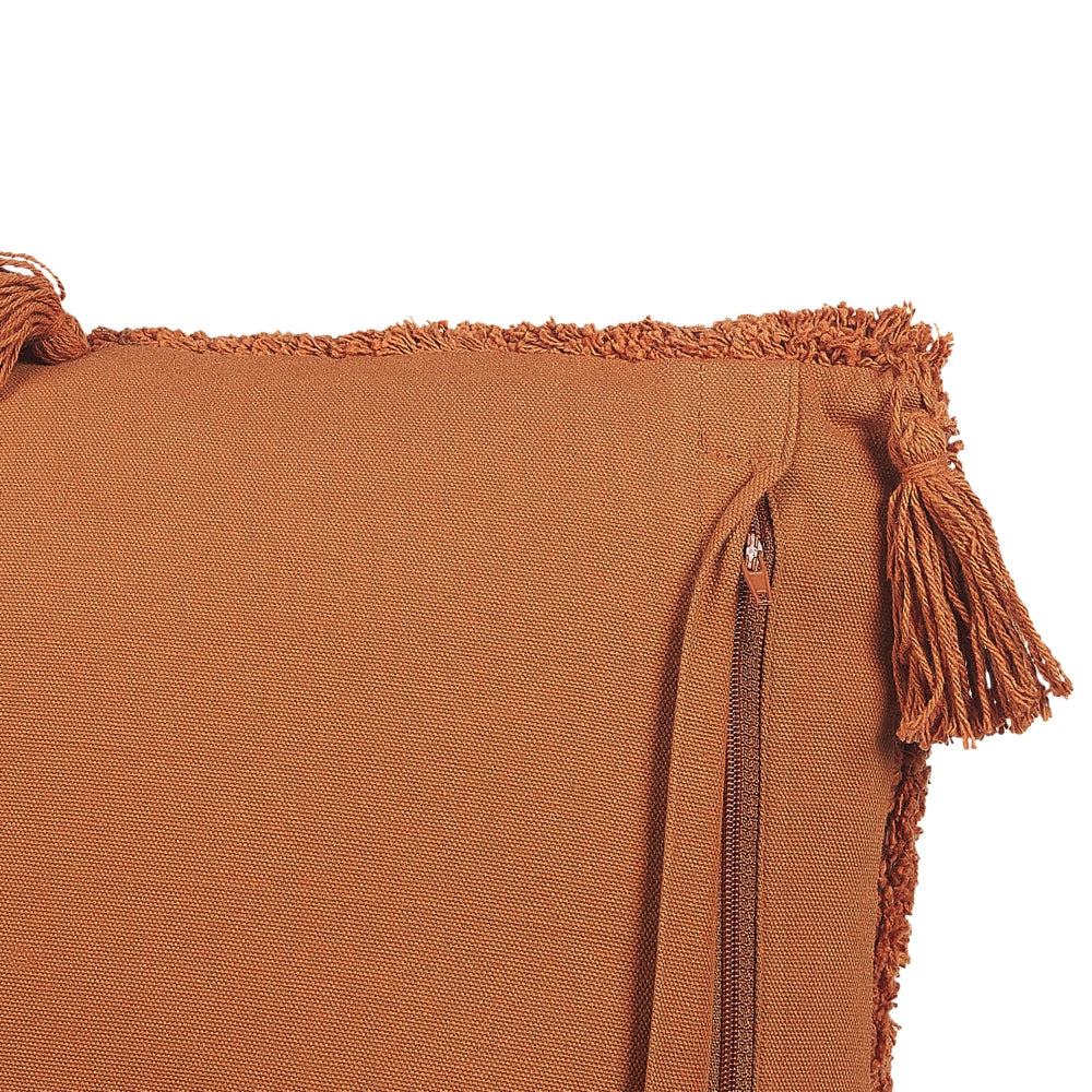 Cuscino decorativo cotone arancione 45 x 45 cm motivo geometrico nappe rivestimento sfoderabile con imbottitura boho