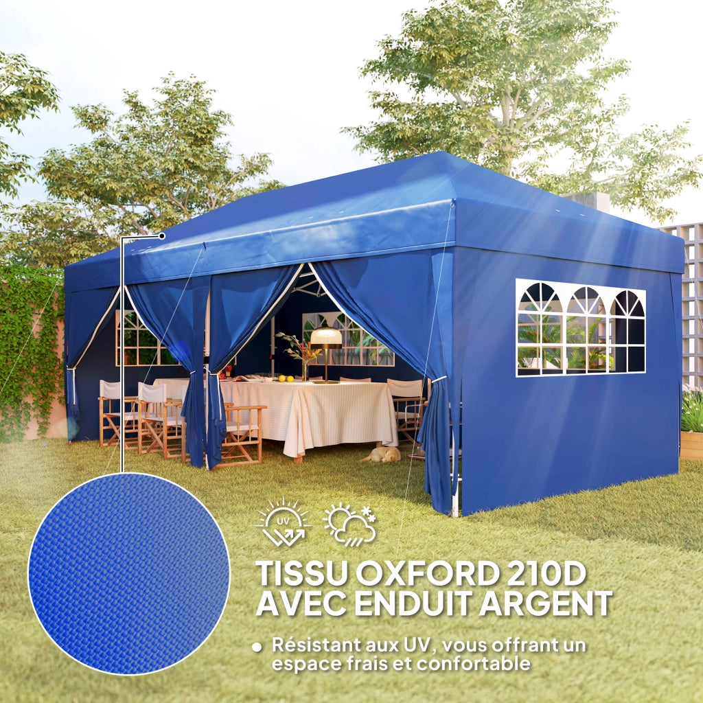 Tonnelle da giardino pieghevole 3x6 m con 6 pareti ¨C zephmum ¨C blu