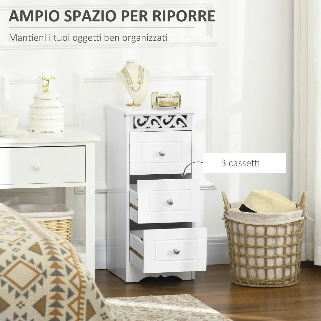 Mobiletto Multiuso con Cassetti, Mobiletto Basso in MDF grado E1 29.8x29.8x68.5cm bianco