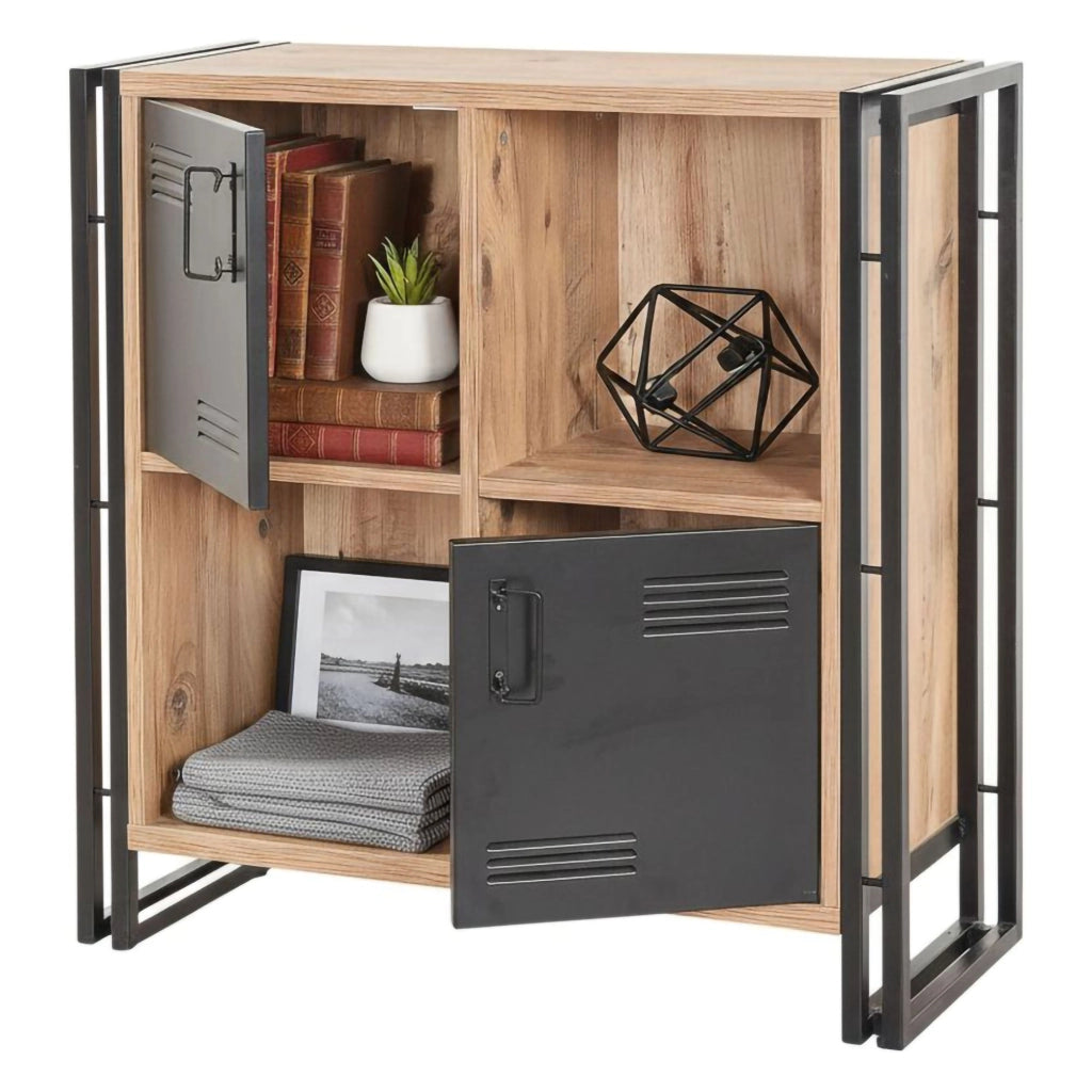 Libreria Ercolina, Scaffale da ufficio, Mobile portalibri, Biblioteca, 89x35h89 cm, Quercia e Nero