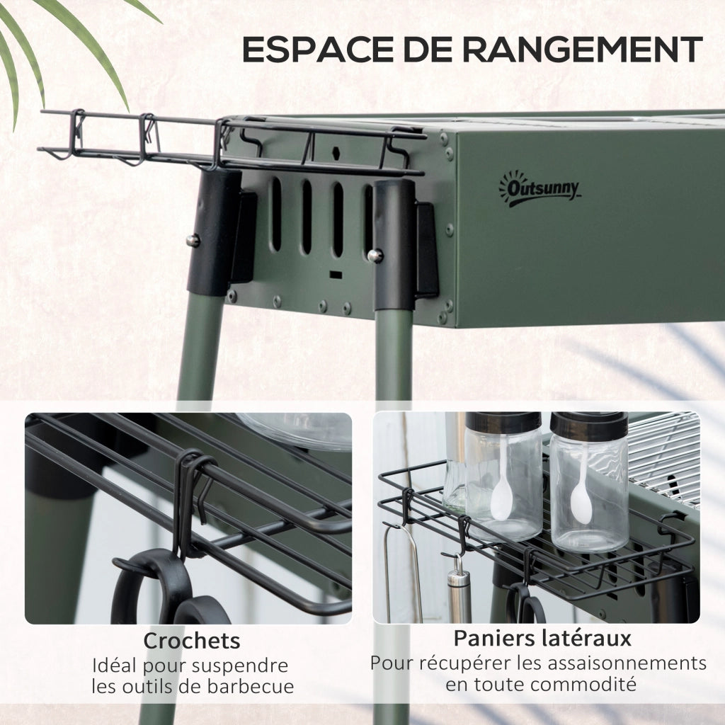 Barbecue a Carbone Portatile con 2 Griglie e 2 Cestini Laterali ¨C zephmum ¨C 94x39x70 cm