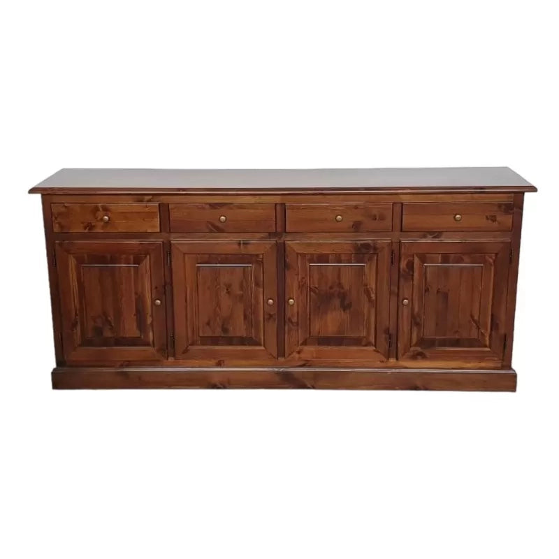 Madia credenza 4 porte massello pino rustica tinta noce 195x42x85 - Mobili 2G