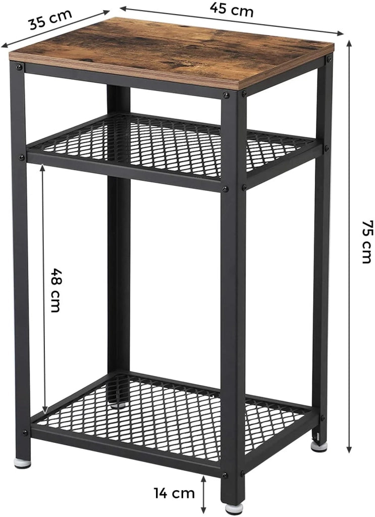 Tavolino vintage comodino tavolino con scomparto aperto e ripiano a traliccio 45 x 35 x 75 cm per soggiorno e ufficio stabile struttura in metallo 12_0001042