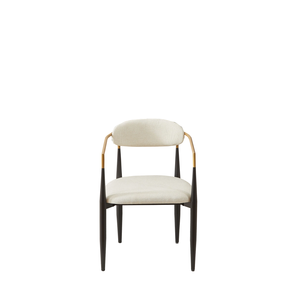 Sedia da pranzo set da 2 con piedini regolabili e braccioli, in Tessuto e Metallo Beige Nero Oro