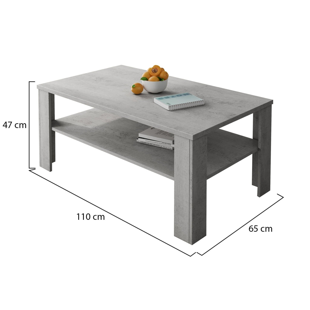 Rora, Tavolino da Salotto un Vano, 110x65x47h cm Grigio Cemento
