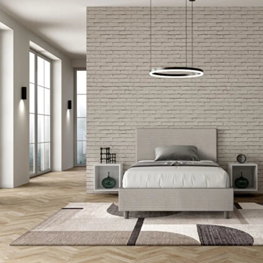 Letto una piazza e mezza con rete imbottito 120x210 tessuto Labirinto 1 bianco Adele