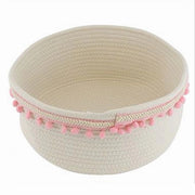 Trade Shop - Cesto Porta Oggetti Per Biancheria In Corda Pon Pon Rosa Cestino 22x9.5 Cm 10666 -