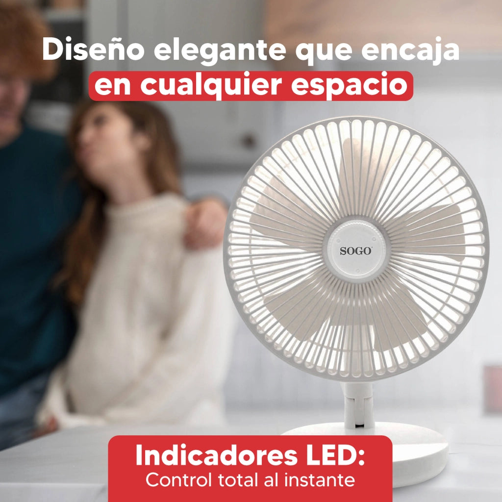 Ventilatore da tavolo ricaricabile 30cm, batteria litio 2000mAh, 5 pale 3 velocità, oscillazione 4h autonomia - SOGO