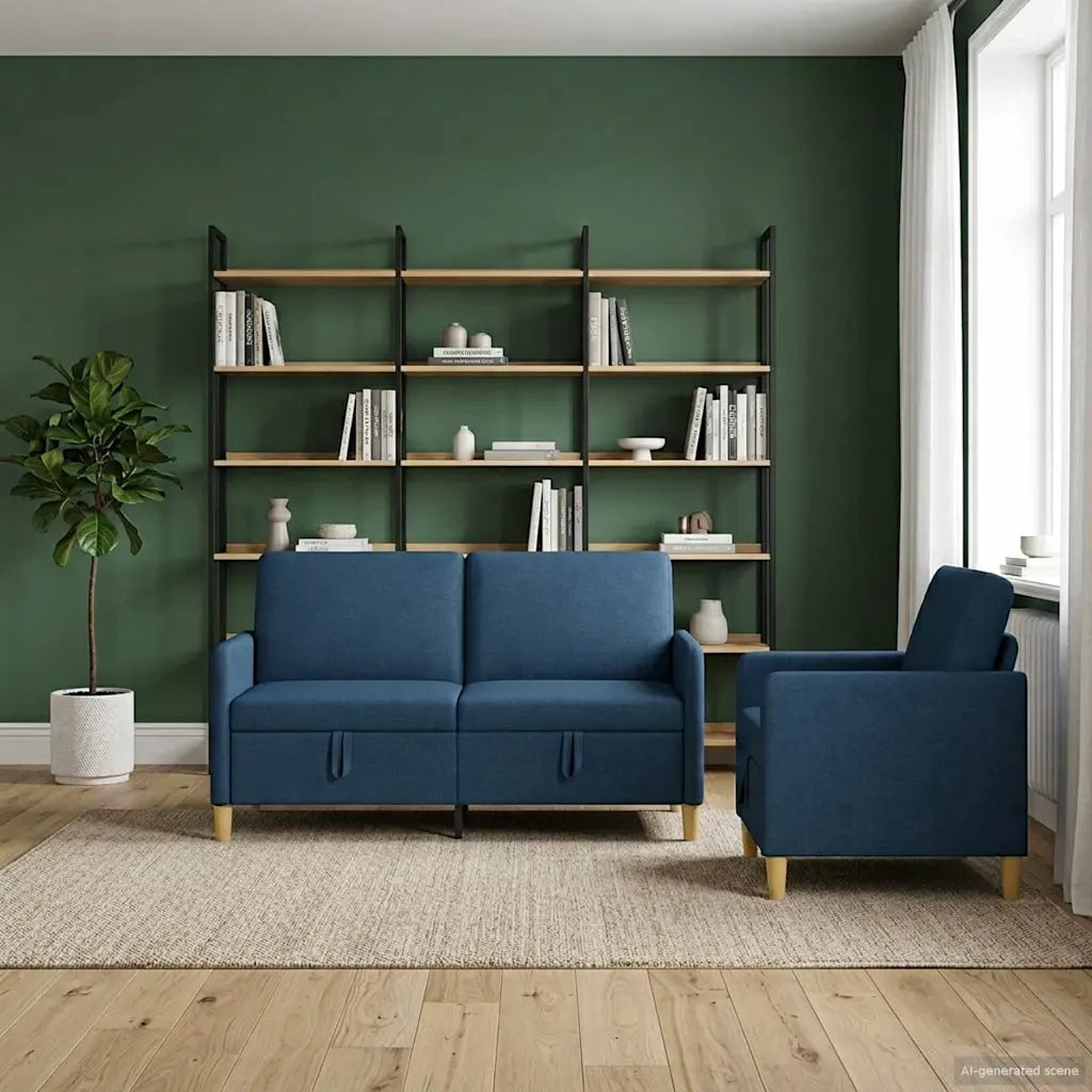 Set di Divani con Storage 2 pcs Blu Poliestere 3429184
