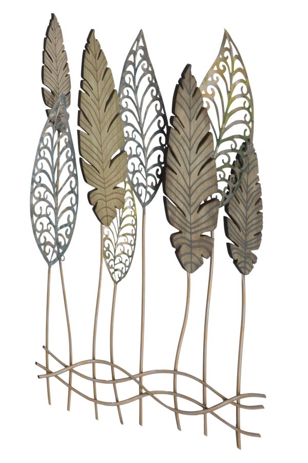 Pannello e Legno Foglie 75x2,5x87 cm in Ferro e MDF Oro e Argento