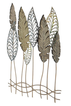 Pannello e Legno Foglie 75x2,5x87 cm in Ferro e MDF Oro e Argento